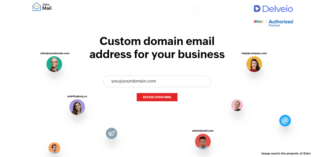 Zoho Mail business email inbox with calendar, Streams and shared mailbox sidebar